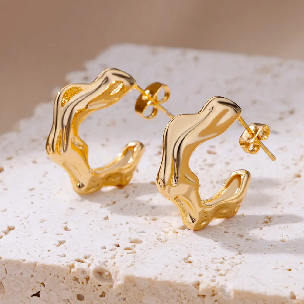 Irregular C Shaped Earrings for Women Gold Color Stainless Steel Earrings 2023 Trend New in Wedding Couple Jewelry Free Shipping