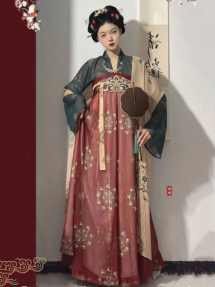 Saia grande bainha estilo chinês hanfu genuíno original estilo chinês hanfu vestido antigo oriental vestido de princesa senhora elegância