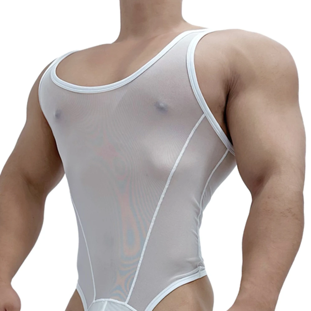 Go Go Sexy Lingerie Men\'s Harness Chest Bodysuit Hollow Out One-piece Jockstrap Mesh Transparent Bodysuit Bodysuit Gay Underwear