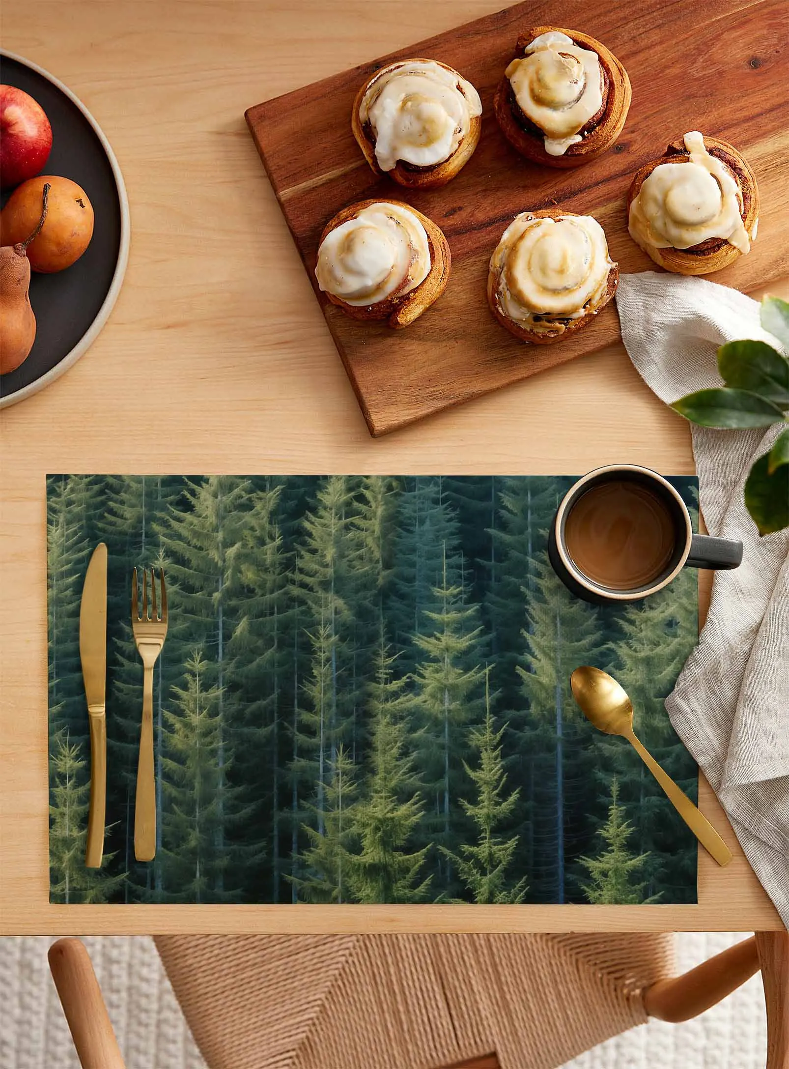 Wallpaper Forest Tree Autumn Coffee Dish Mat Kitchen Placemat Dining Table Rug Dinnerware 4/6pcs Pads