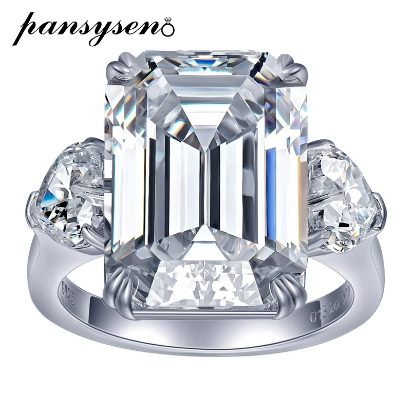 

PANSYSEN Luxury 925 Sterling Silver 12CT Emerald Cut Simulated Moissanite Diamond Wedding Engagement Ring Fine Jewelry for Women