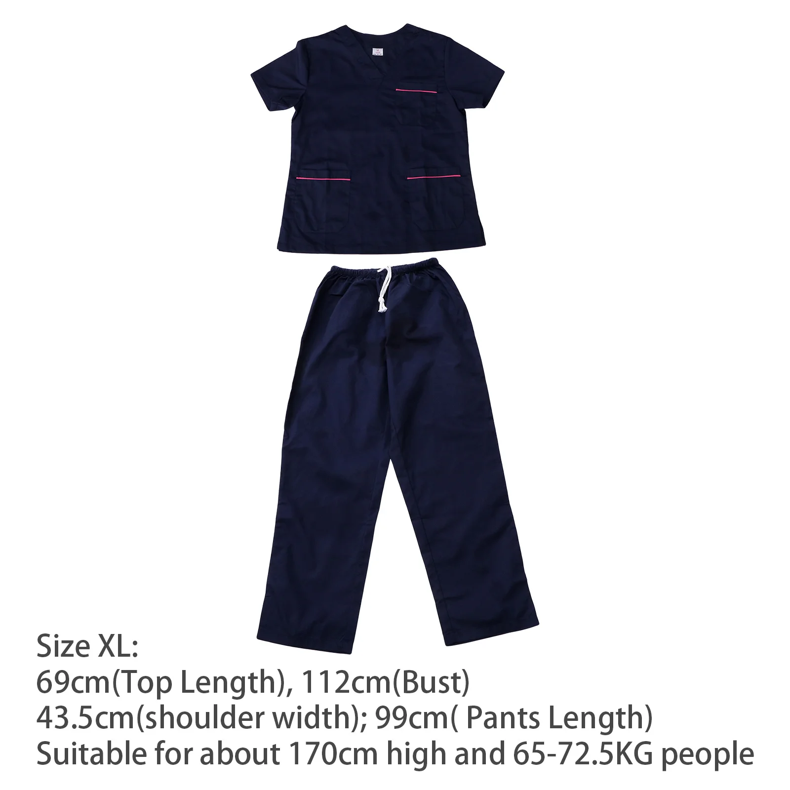 1 set blu scuro in due pezzi uniforme infermieristica in cotone manica corta con scollo a V tuta da lavoro ospedaliera leggera e traspirante