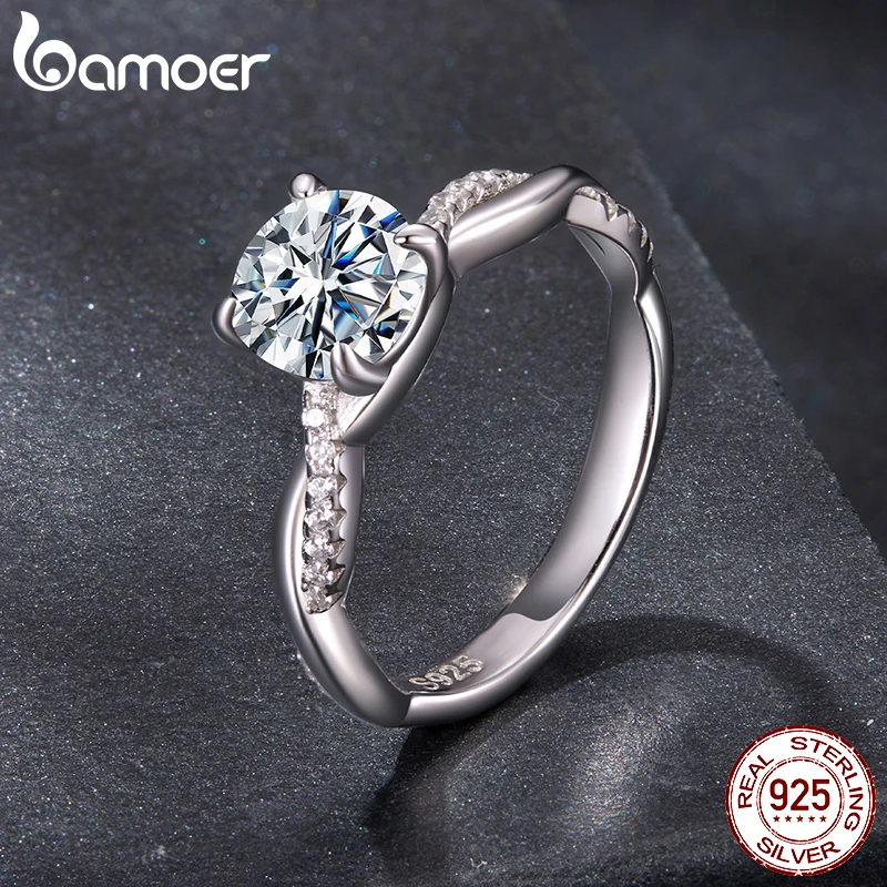 BAMOER 1CT 4-Prong Petite Twisted Vine Moissanite Ring Halo Engagement Band Ring for Women Promise Bridal Jewelry Round Cut VVS1 - Image 5