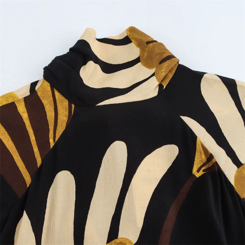 Nuovo abito asimmetrico con stampa a collo alto e temperamento alla moda europea e americana da donna