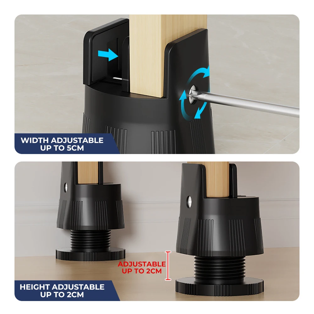 4PCS Adjustable Height Table Foot Bed Couch Foot Sofa Chair Risers Feet Leg Lift Furniture Support Elevated Easy To Install