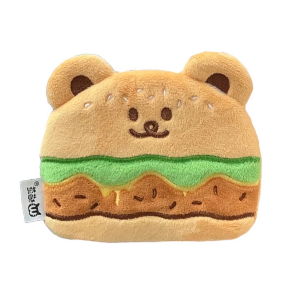 Cute hamburger Little Bear Plush Neck Hanging Wallet Cute and Funny Cartoon CCD Earphone Storage Bag Gift