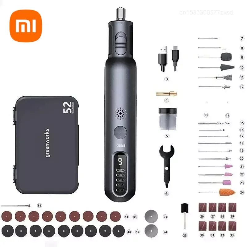 xiaomi greenworks mini moedor eletrico 8v 80w gravura moagem polimento sem fio fabricacao artesanato em madeira gravura pen tool 52 pcs 01