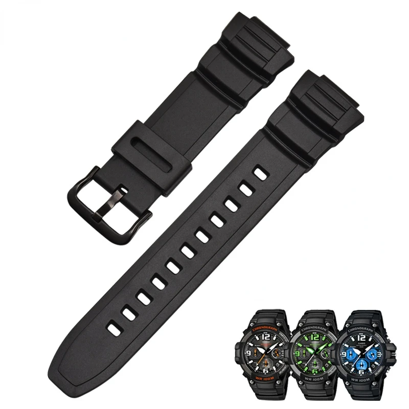 For Casio 5434 MCW-100H/110h W-S220 HDD-S100 Series Waterproof Sweat-Proof Resin Watch Strap Accessories 16mm Wrist Strap