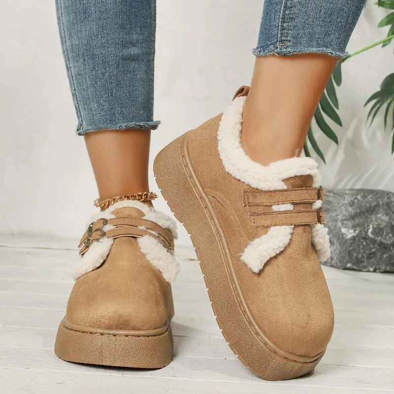 

Французские элегантные женские туфли из теплого хлопка на толстой подошве, новинка 2025, увеличивающие рост и плюшевые толстые туфли