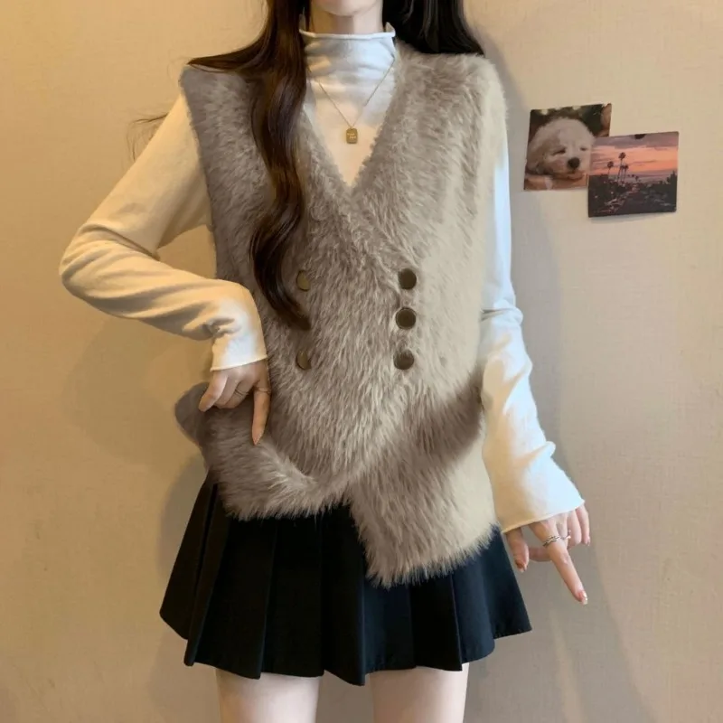 

Knit Vests For Women Cardigan Clothing Sales Tops Waistcoat 2025 Trend Youthful Clothes Casual Light Wool Solid Lady Sweaters
