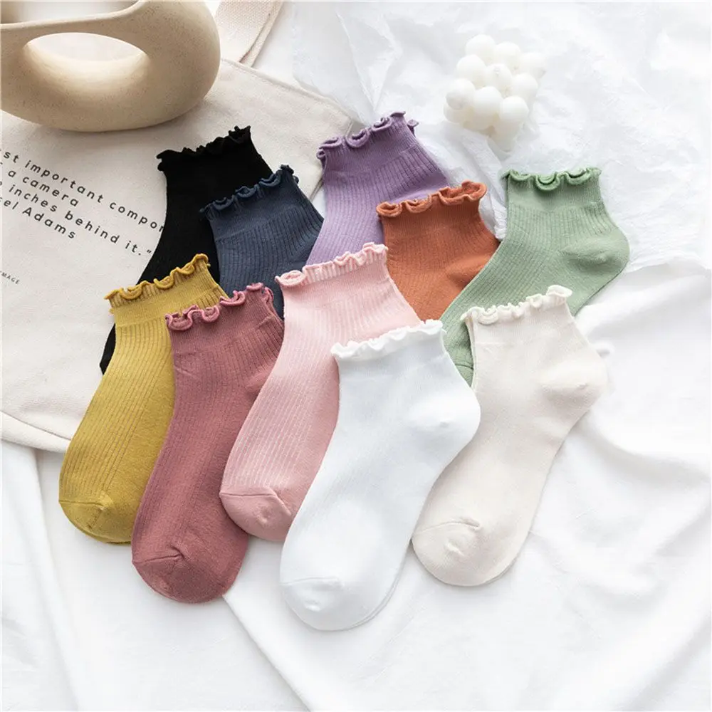 New Fashion Cotton Super Thin Casual Boat Socks Frilly Ruffle Socks Ankle Short Women's Socks