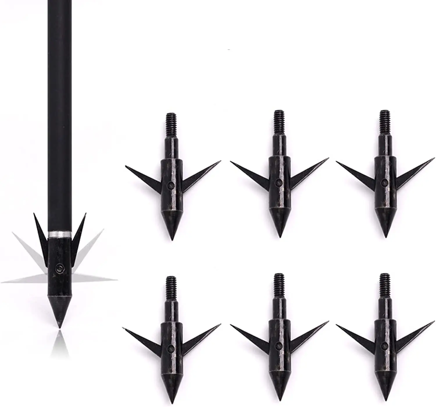 Bowfishing Broadheads 150 Grain Archery Arrowheads Bow Fishing Arrow Tip with 2 Blades Sharp Barb Hunting Broadheads 6PCS