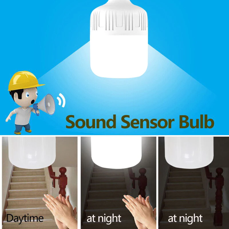 Sound Sensor LED Bulb Voice Light Control Garage Lamp E27 AC220V Cold White 6500K For Stair Pathway Warehouse Graden