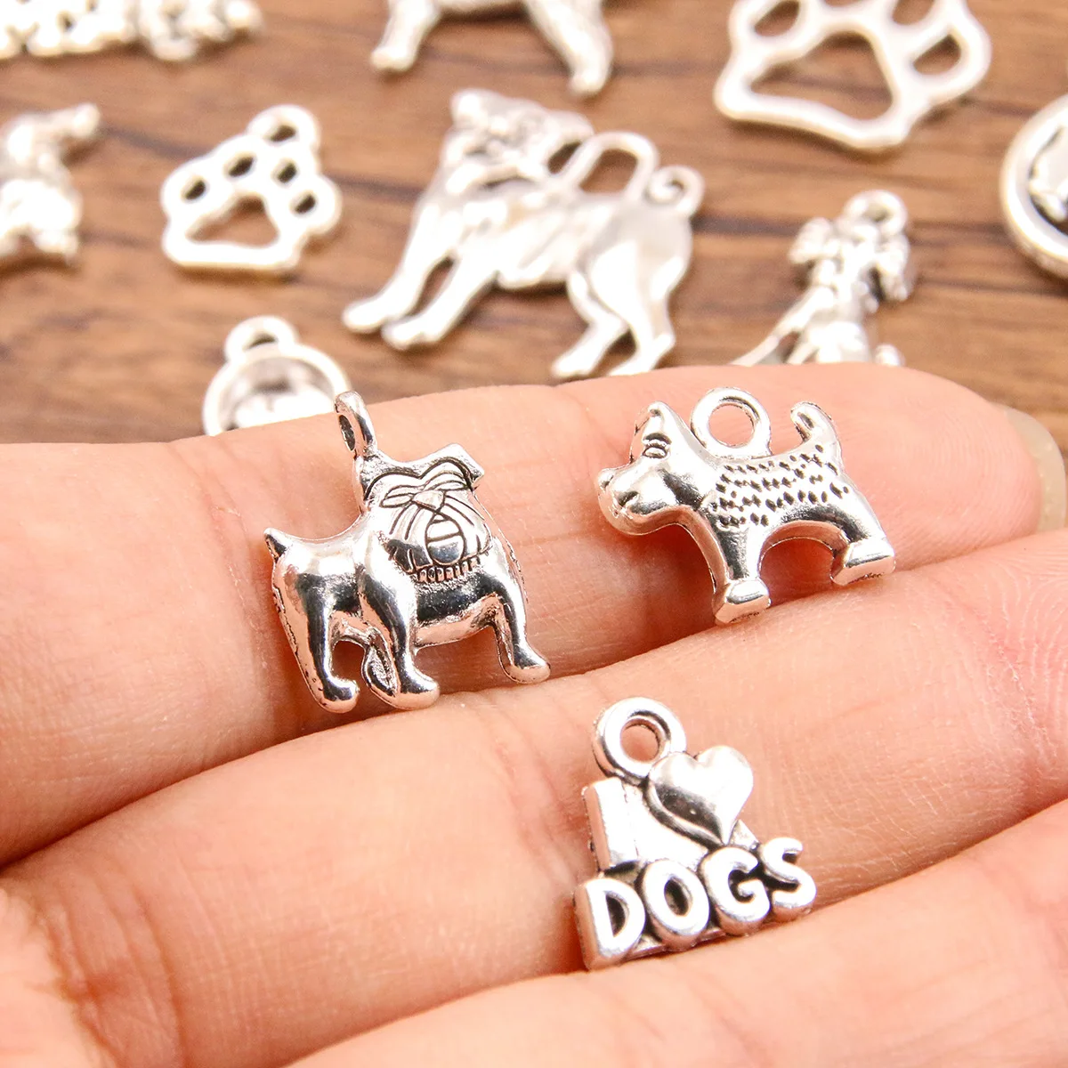 10/20Pcs 13 Styles Mixed Alloy Animal Dogs Charms for Jewelry Making DIY Handmade Pet Dog Paw Basin Letter Herat Pendant