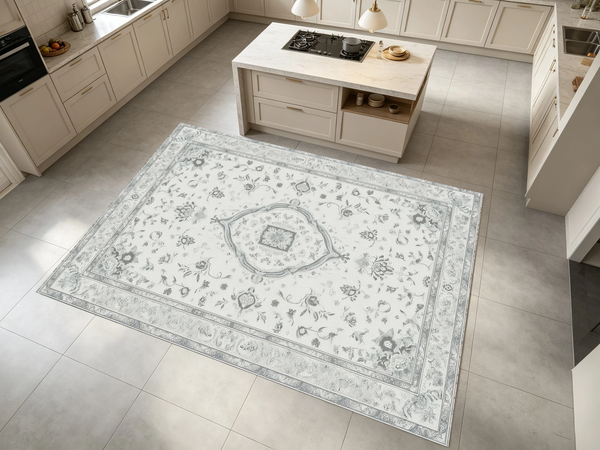 2D Velvet Rug, Light Gray, Retro European Pattern, Soft and Skin-Friendly, Suitable for Living Room and Bedroom, a Great