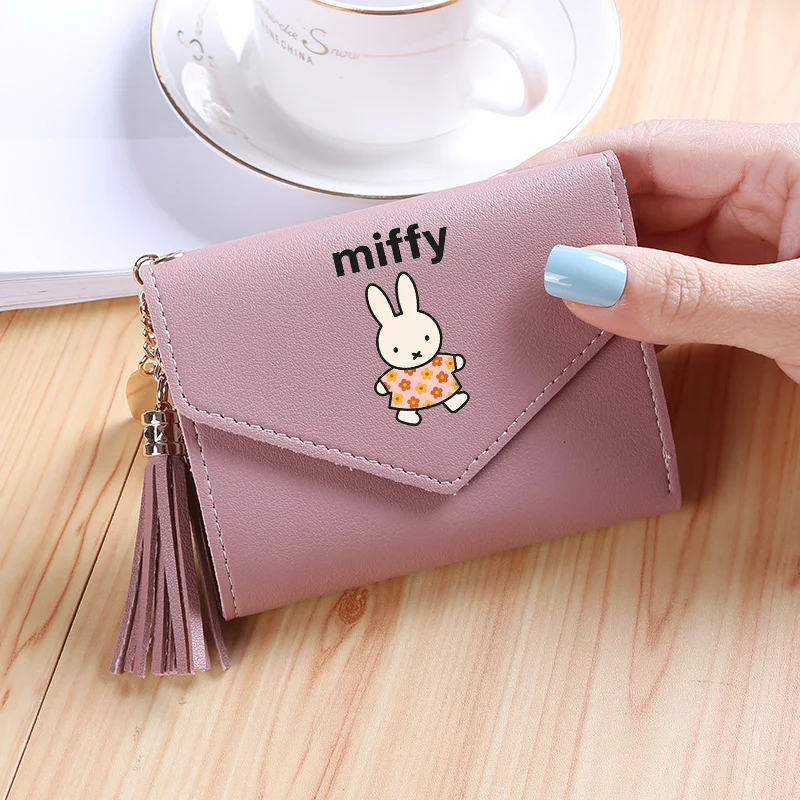 Miffys Short Wallet Man Women Folding Wallets Kawaii Card Bag Cartoon Money Bag Cute Coin Purse Portable Credit Card Holder Gift