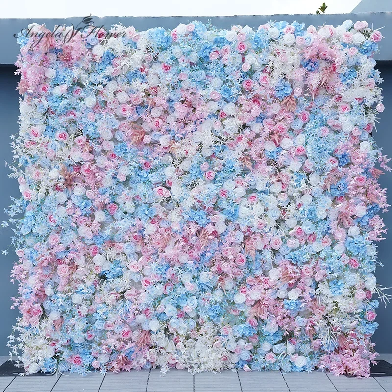 Blau rosa Rose 5d aufrollen Stoff Vorhang Blume Wand Hochzeit Hintergrund Dekor Mailand Rasen Stoff Pflanze