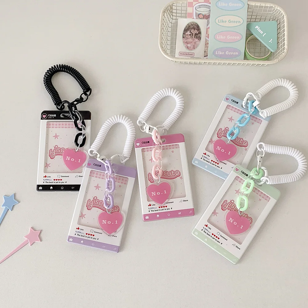 حامل بطاقة الصورة مع قلادة القلب مكافحة خسر المفاتيح 3 بوصة المعبود Photocard واقية حالة الطالب معرف شارة حافلة بطاقة الأكمام