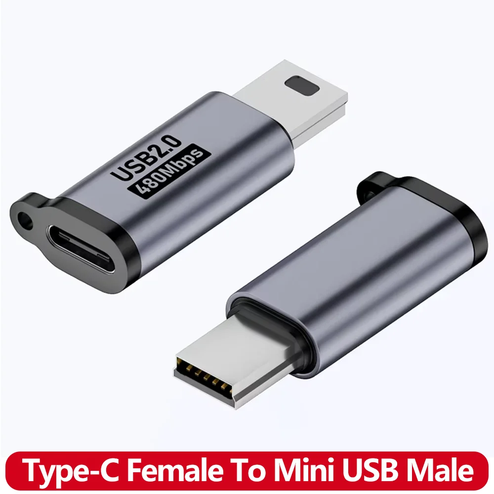 

Адаптер Mini USB на Type-C, 480 Мбит/с, Mini USB (штекер) на USB-C (гнездо) для цифровых камер, жестких дисков, MP3-плееров
