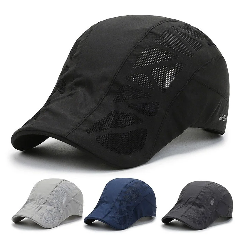 Summer Mens Sports Sun Hats Breathable Mesh Quick-drying Visor Caps Outdoor Gorro Hombre Boina Golf Hat Fashion Solid Flat Cap