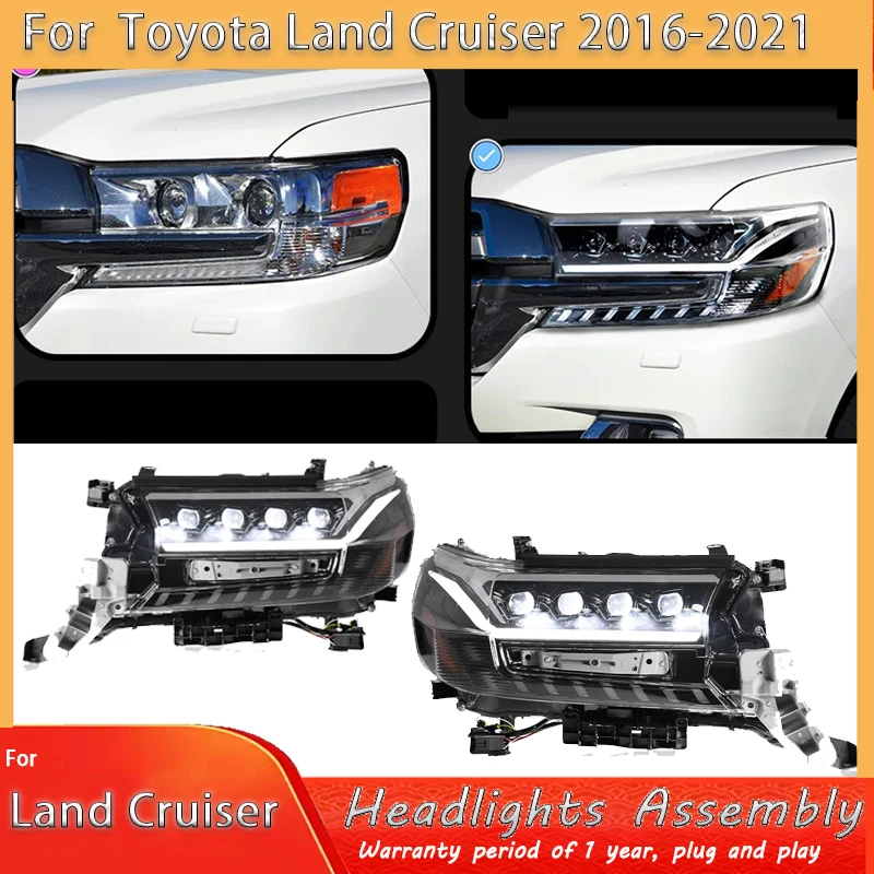 

Head Lamp for Toyota Land Cruiser LED Headlight 2016 2017-2020 2021 Headlights DRL Turn Signal High Beam Angel Eye Projector
