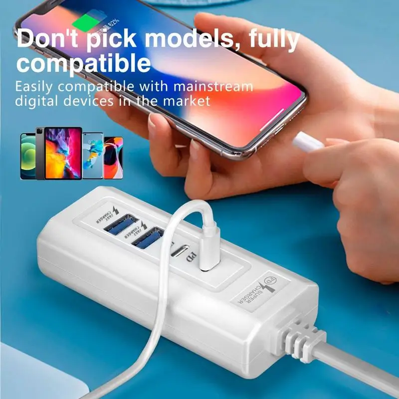 PD 20W Fast Charging Station USB Charger Power Switch Dorm E-ssential USB C Socket PD Power Fast Charging Multiple Port Wall