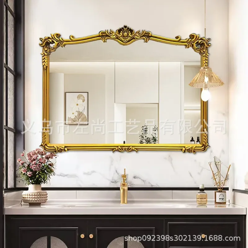 French Wall Mounted Bathroom Mirror Carved Retro Vanity  Desktop Makeup European Style Hanging