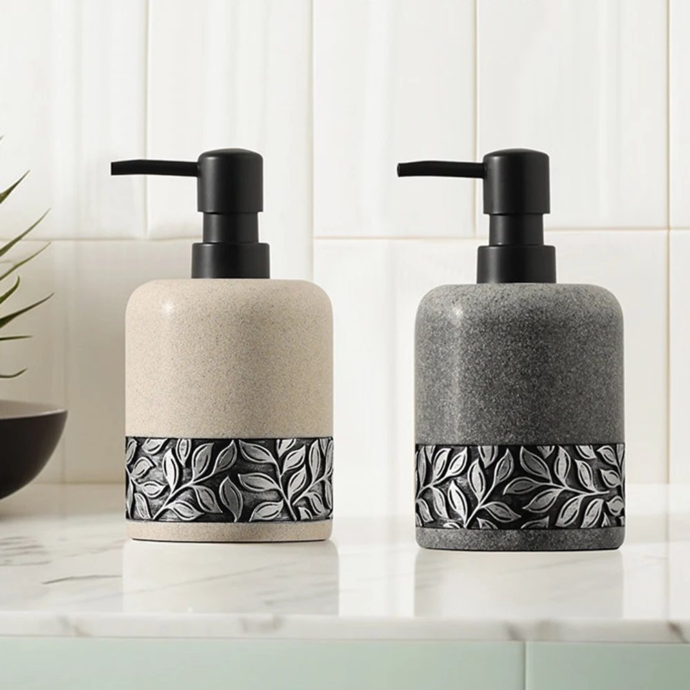 Creative Sandstone Emulsion Bottle Leaf Relief Emulsion Bottle Hotel Bathroom Shower Gel Shampoo Water Bottle Bathroom Supplies