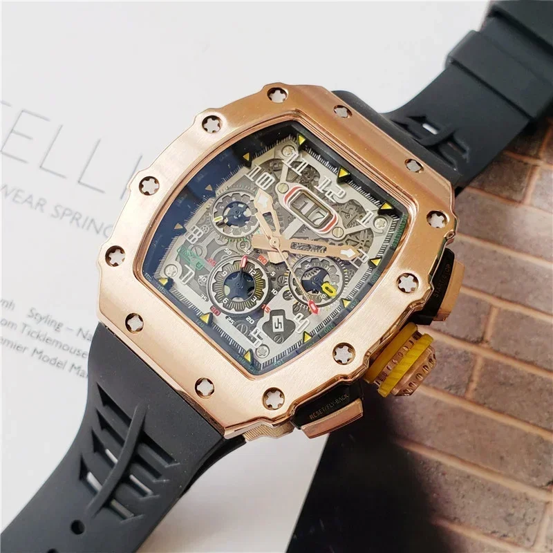 luxury brand 6 pins Multifunctional Automatic mechanical Silicone Watch Tourbillon 904L Stainless steel Men's automatic watch