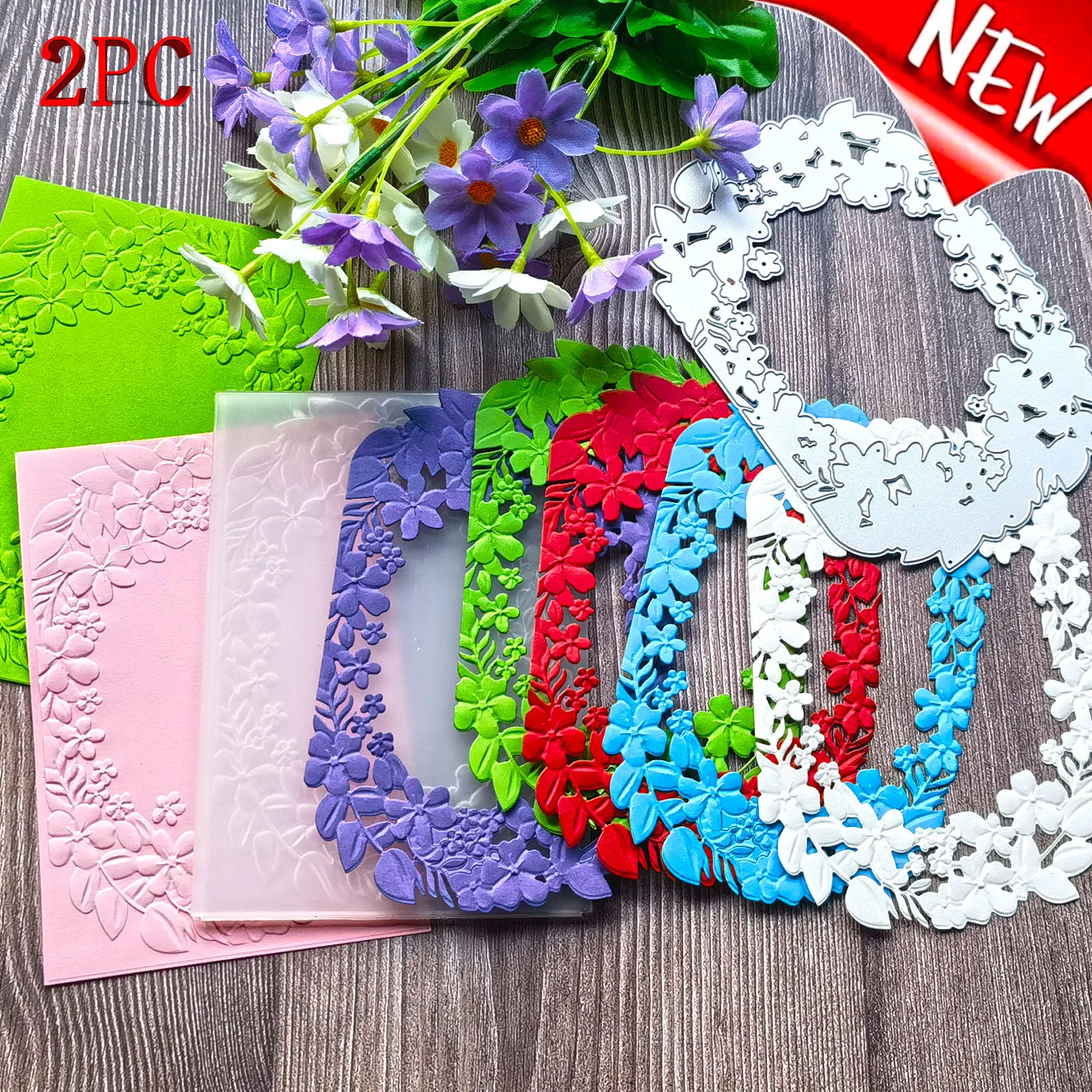 Elegantes Blumenrahmen-Hintergrunddesign, 3D-Reliefordner und Schneidform, 2-teiliges Set, verwendet zum Drucken von Visitenkarten, Hochzeiten I
