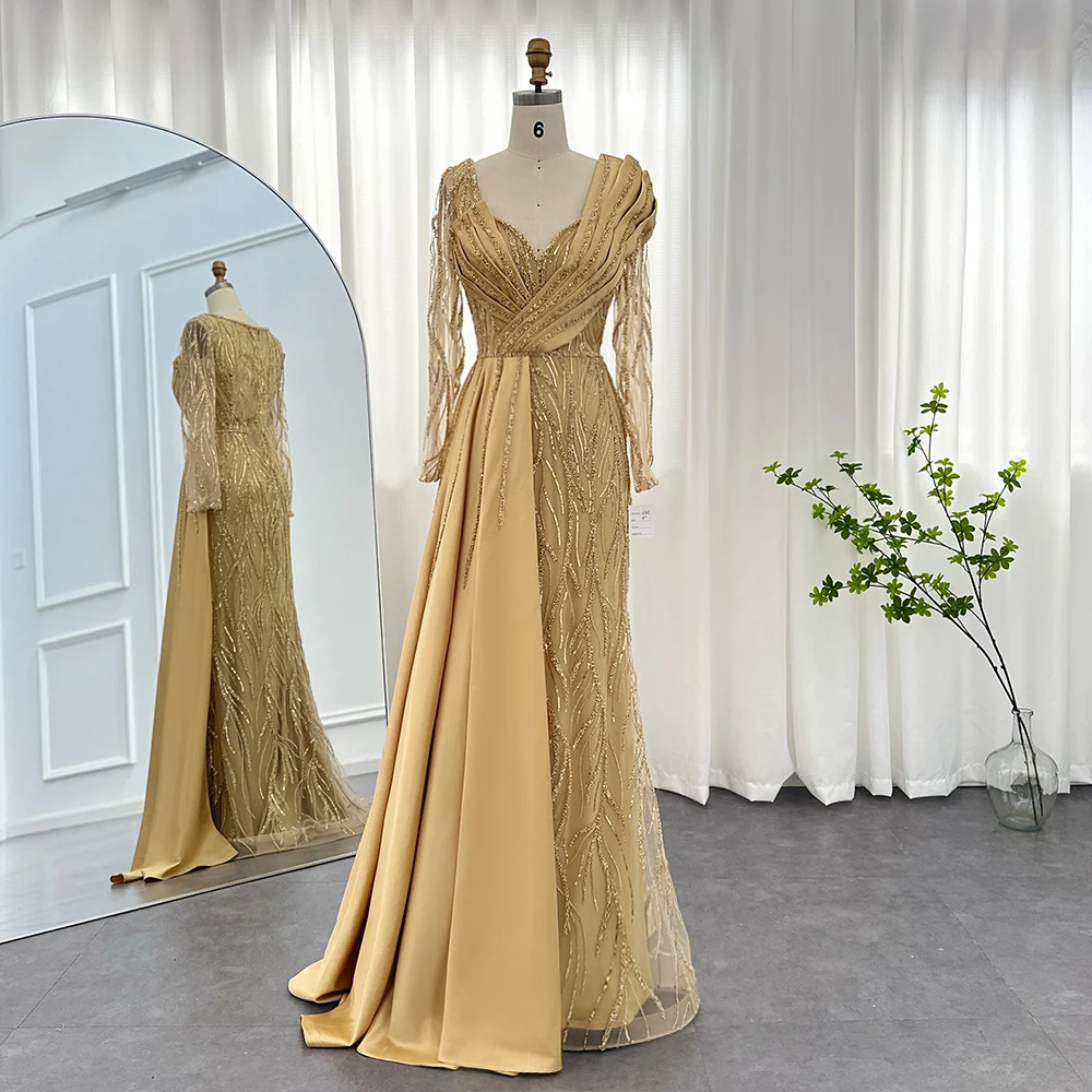 For Sale !! Sharon Said Emerald Green Evening Dress Mermaid Overskirt Gold Arabic Formal Party Gowns SS425 No Return