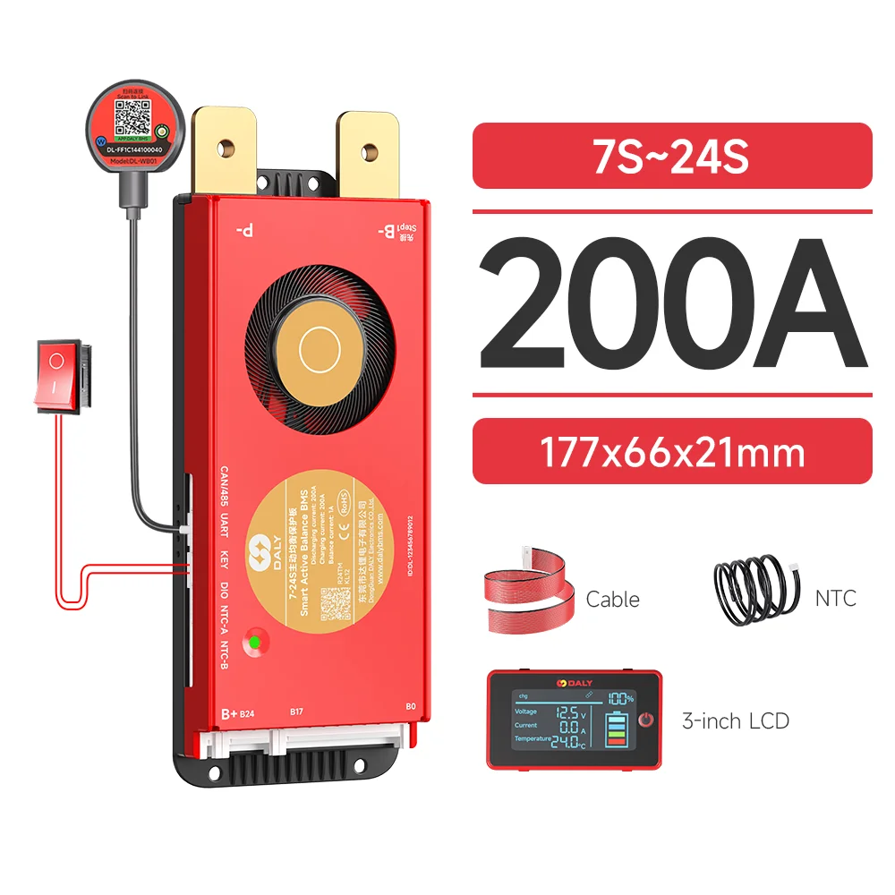 DALY Smart BMS 4S 8S 16S 40A 60A 100A 150A 200A 12V 24V 48V LiFePo4 1A Actieve Balancer BMS met LCD RS485 UART WIFI KEY
