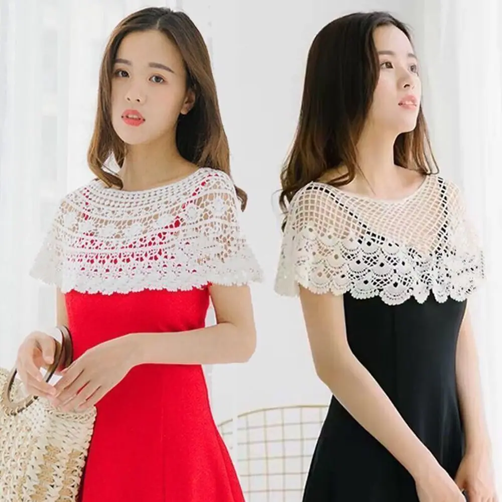 Women Scarf Pure Color Lace Shawl Lace Blouse Shoulders Scarf Hollow Out Shawl Spring Autumn