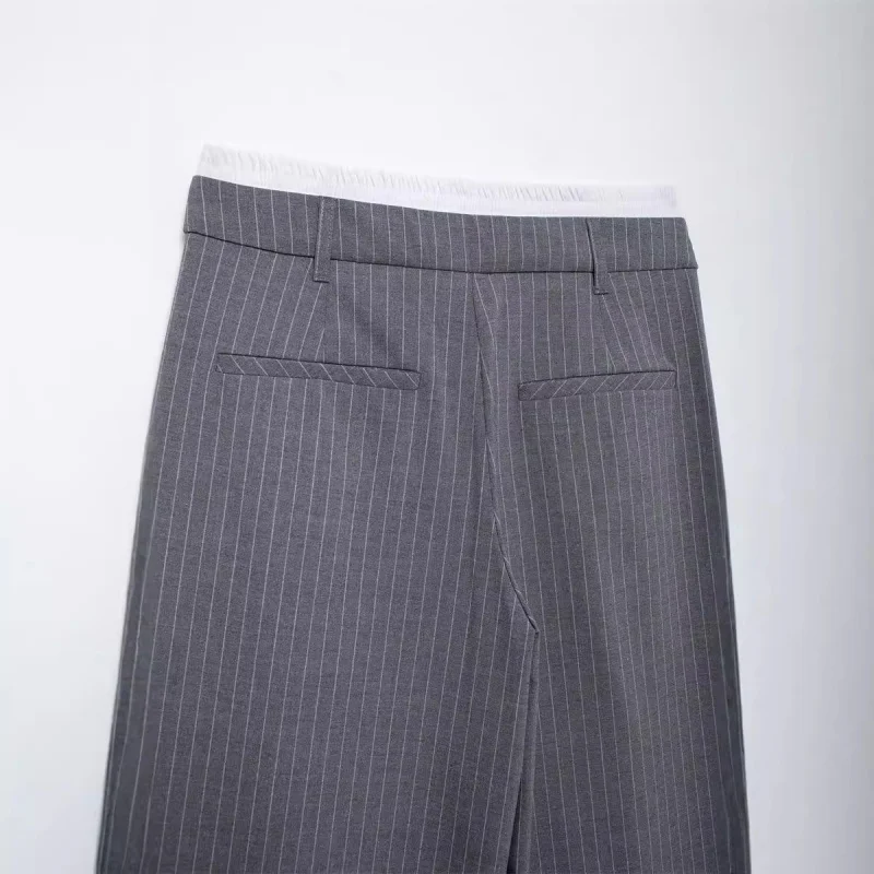 Hot Sale2025Autumn New European and American Style Women's Fashion Pinstripe Briefs Detail Pants