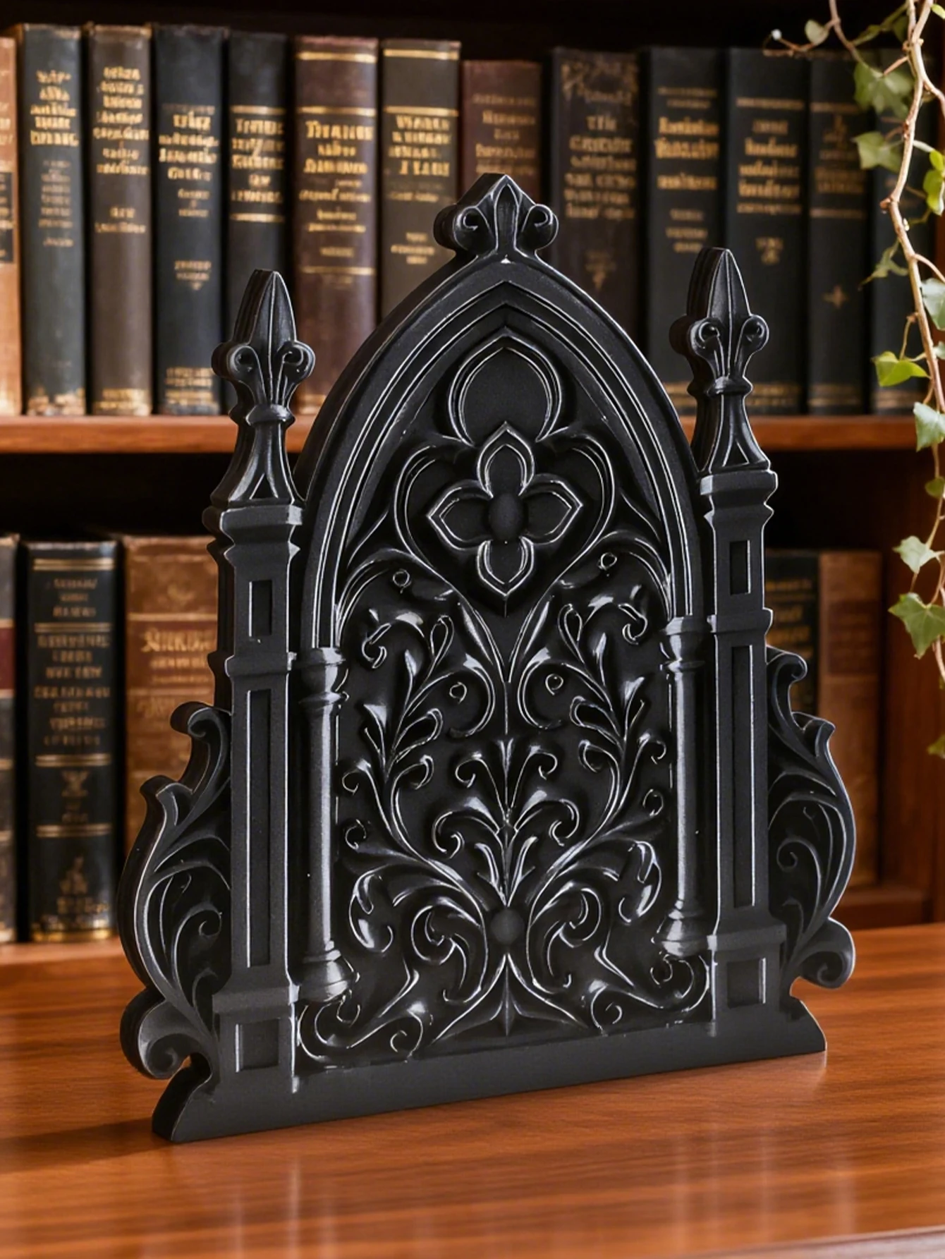 Gothic Black Castle Tabletop Ornament, Vintage Wooden Arch Shaped Design with Printed, Desktop & Shelf Decor for Home & Office