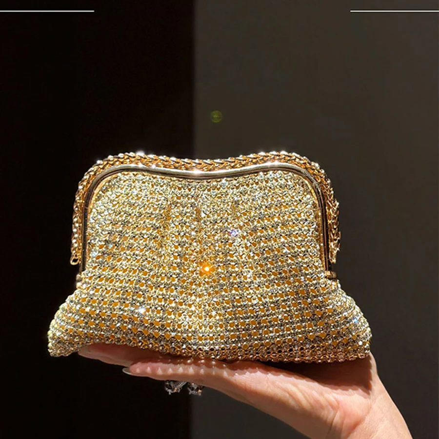 

Luxury Diamond Dumplings Cloud Bag Women Elegant Banquet Handbags Chains Shoulder Crossbody Bag Party Dinner Bags Clutch Purse