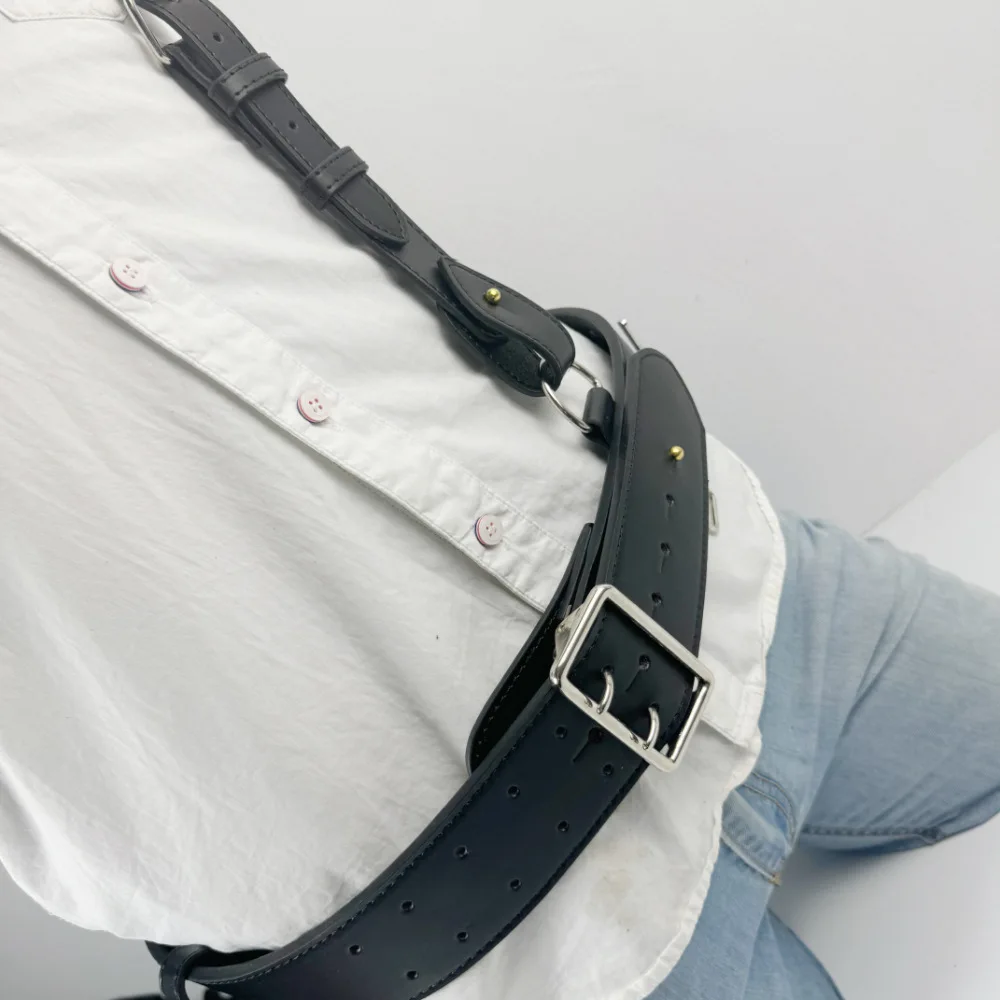 블랙 가죽 듀티 벨트 (싱글 숄더 스트랩 포함), 천연 소가죽 허리 벨트, 크로스바디 플러스 사이즈 소가죽 벨트