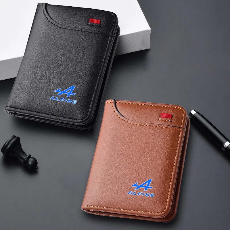 

Alpine Logo For Kadjar Twingo Megane Scenic Espace Car Emblem Soft Wallet Leather Mini Credit Card Purse Portable Small Wallet