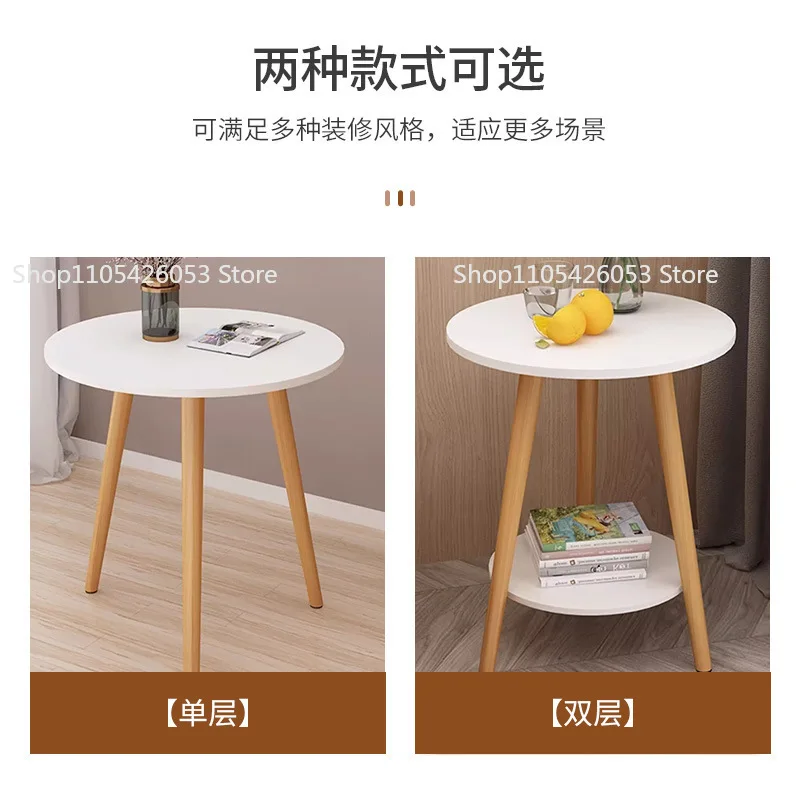 Living room coffee table household sofa table bedside table solid wood round double edge coffee light luxury image 4
