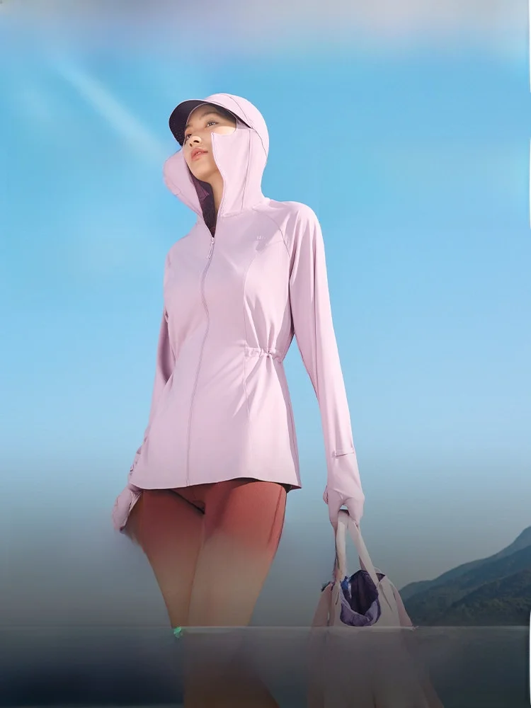 

Banana Le Women's Loose Ice Silk Cycling Adjustable Elastic Sun Protection Outerwear Long Sve Hooded Jaet 50+ UPF