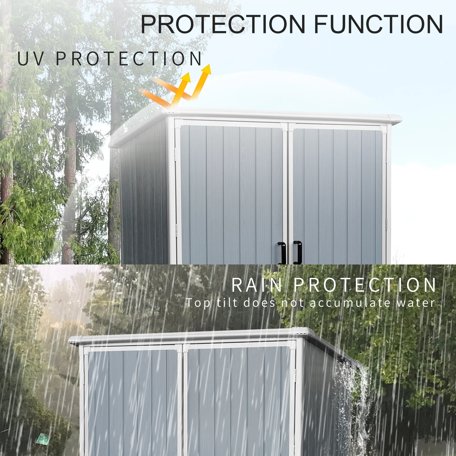 5x3FT Outdoor Storage Shed Waterproof Resin Plastic Cabinet with Lockable Doors for Bikes Patio Furniture and Tools
