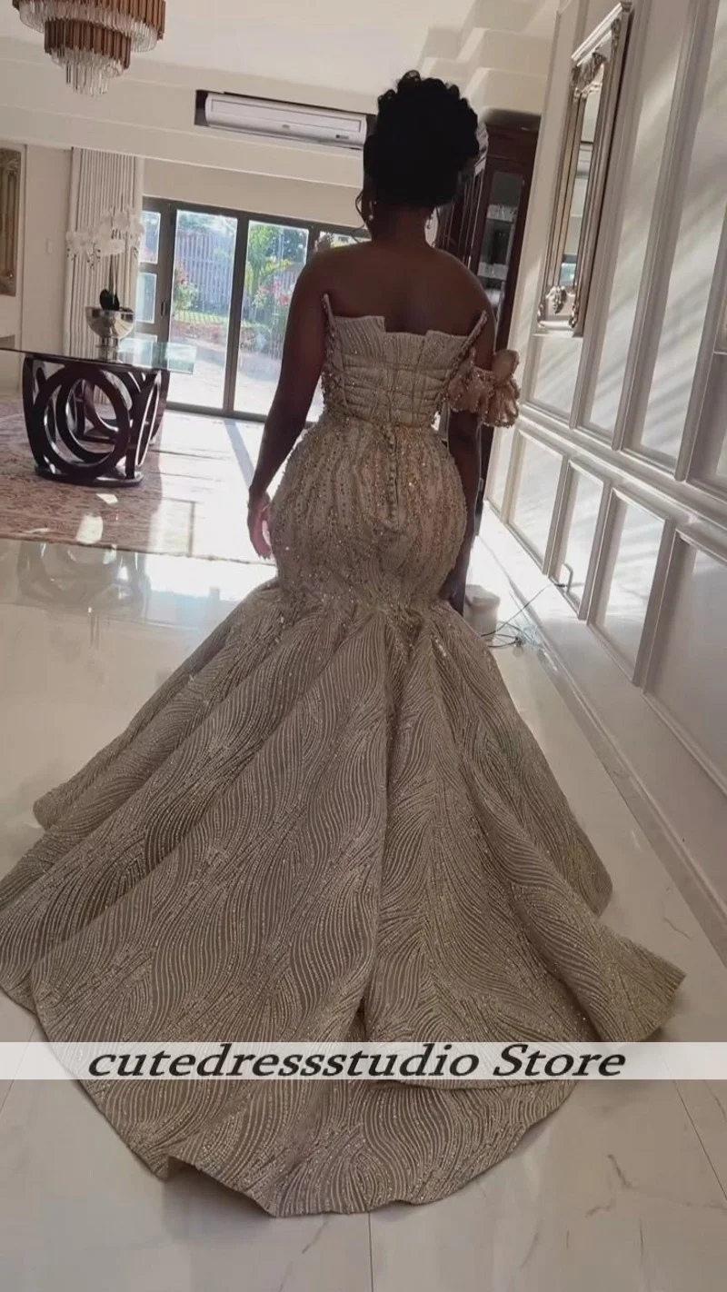 فساتين سهرة رائعة حورية البحر للفتيات الأفريقيات فاخرة مطرزة بالترتر فستان طويل للحفلات الراقصة فيستدوس دي غالا مخصص للسيدات