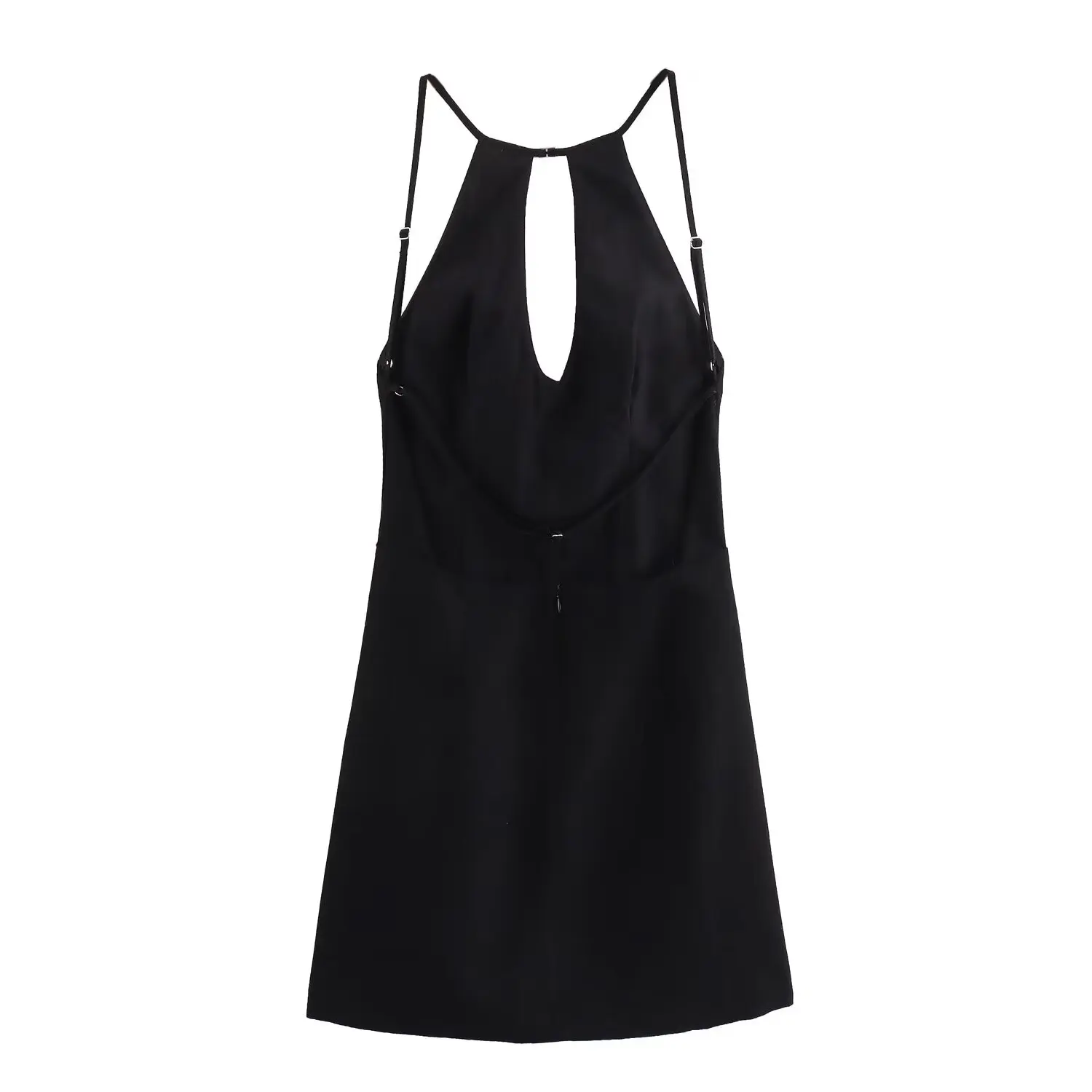 Tangada 2024 Summer Women Black Backless Dress Sleeveless Zipper Female Mini Dresses 6X0302