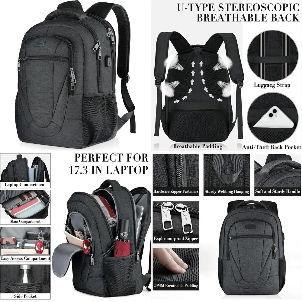 

17 Laptop Backpack for School, Waterproof Teen Bag with USB Port, Business-Grade Computer Bag