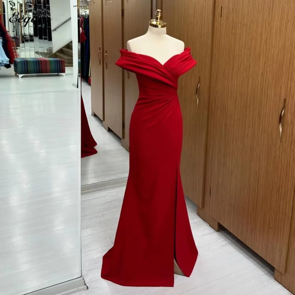 

Simple Prom Dress Customized Luxurious Off Shoulder Spandex Satin Evening Dresses Sheath Floor-Length vestidos de fiesta