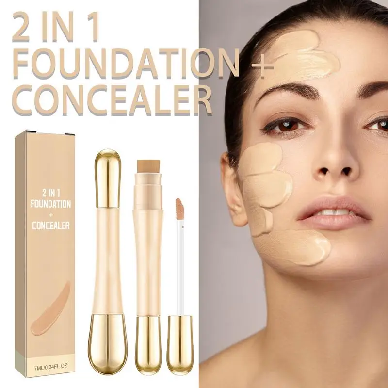 1 Stuks Gezicht Foundation Concealer Pen Langdurige Donkere Kringen Corrector Contour 2 In 1 Foundation En Concealer Cosmetisch