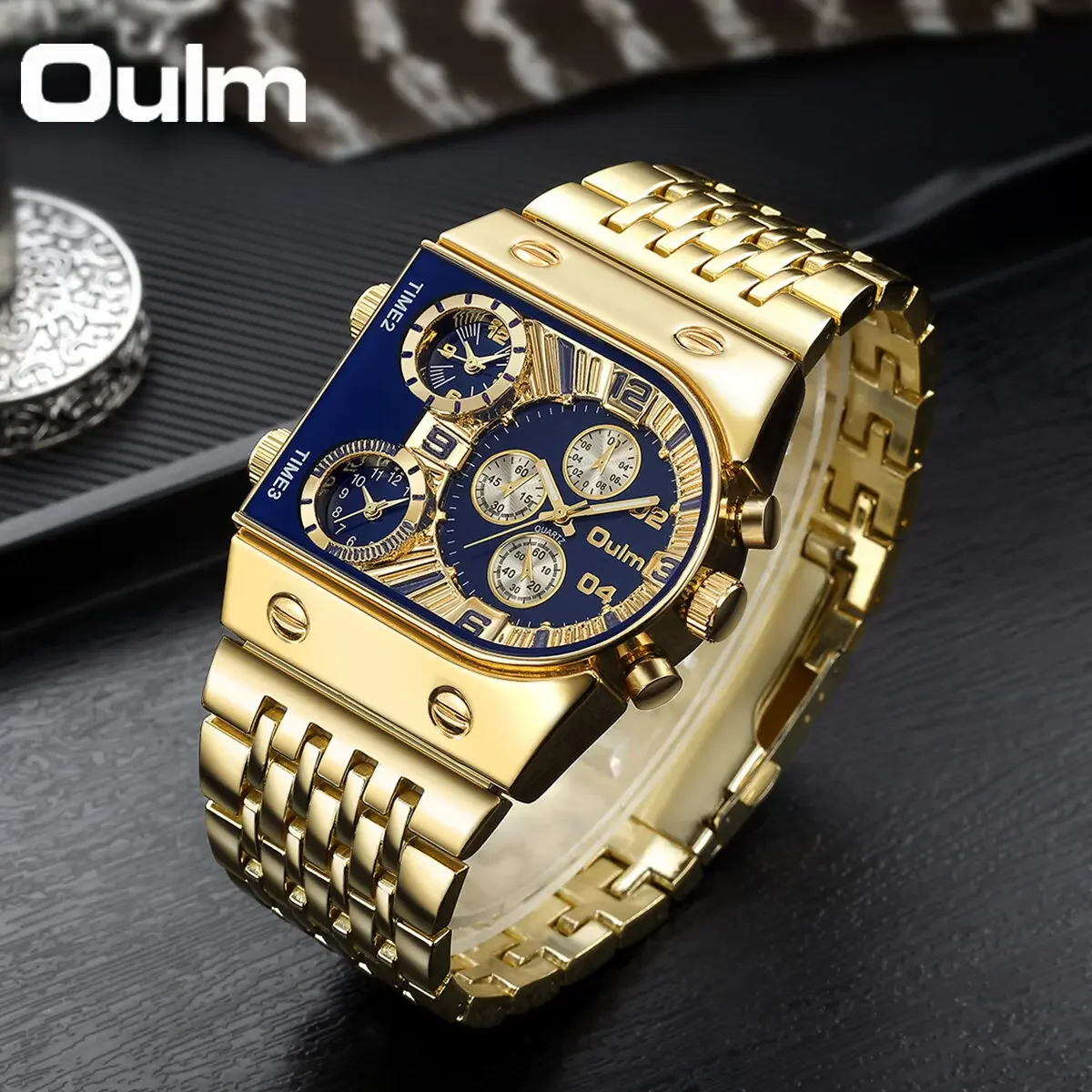 Oulm Unique Men Square Quartz Wrist Watch for Man Sports Multi-Time Zone Male Waterproof Relogio Mascuo Men Watches