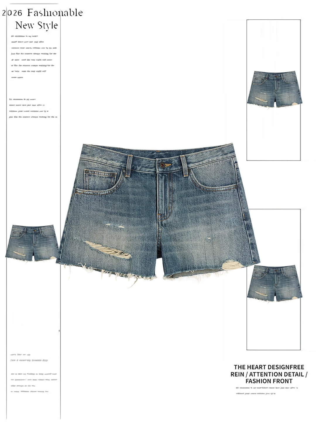 

Low Waist American Design Denim Shorts Summer Thin Mustard Bottom Bamboo Knot Jeans Casual Wear Soft Washed Blue Denim Shorts