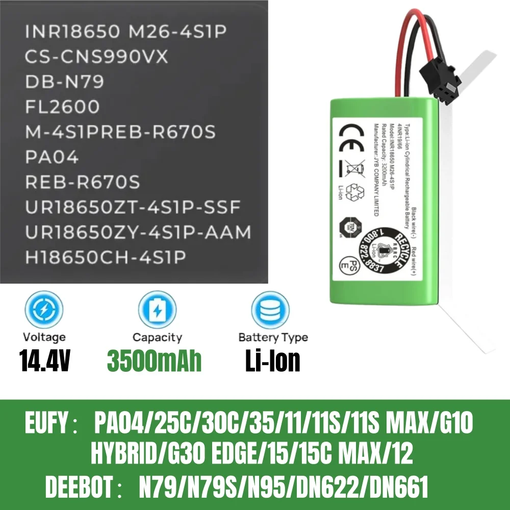 

Eufy RoboVac 11S Replacement Battery 14.4V 3500mAh Compatible with 11S MAX 25C 30C 15C 35C G10 G20 G30 Edge PA04