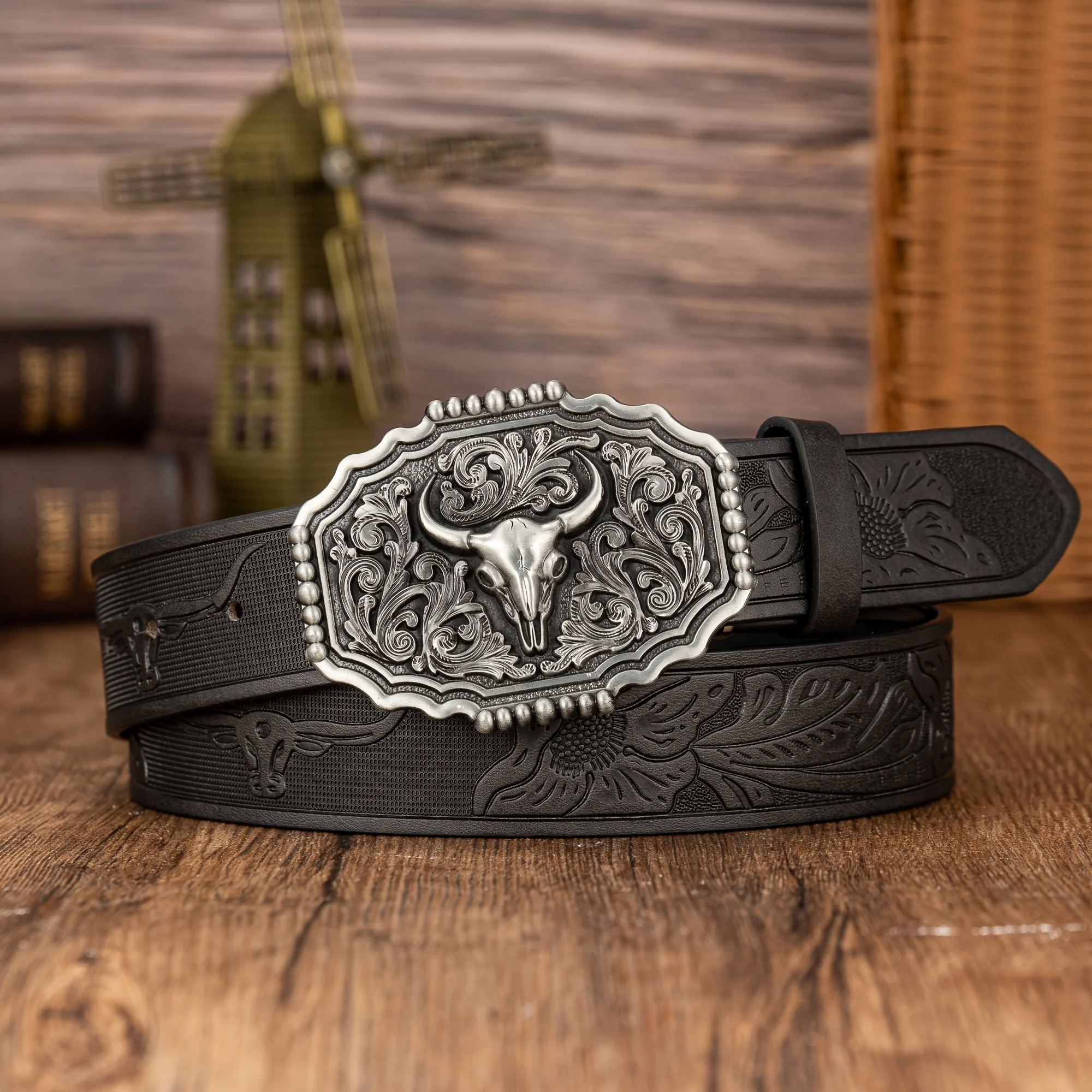 Zhuzi Niutou3.7cm wide men\'s and women\'s Western retro style cowhide denim style cowhide leather belt with smooth buckle